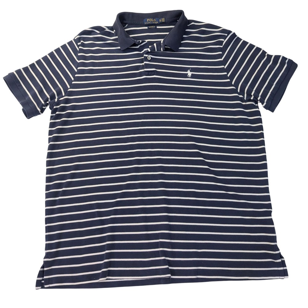 Polo Ralph Lauren Classic Fit Navy White Striped Polo Shirt Mens XL